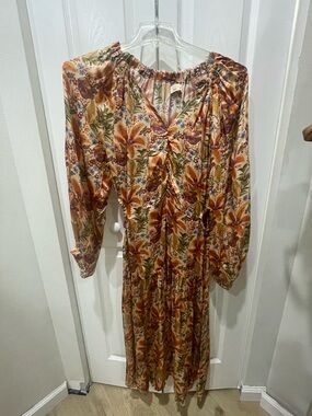 NKN Nekane Floral Long Sleeve Midi Dress in Cream and Rust